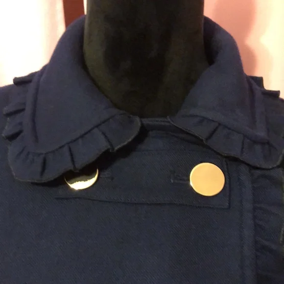 Crown and Ivy Navy Blue Double Breasted Coat With Ruffled Peter Pan Collar - Picture 2 of 8